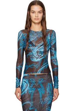 Miaou Blue Printed Long Sleeve T-Shirt