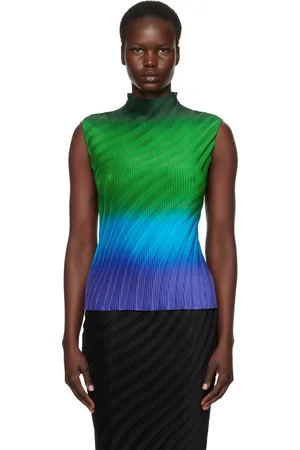 Issey Miyake Green & Blue Nuance Pleats Top