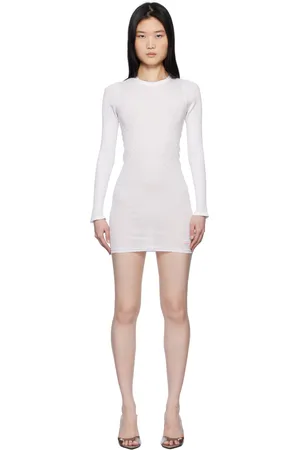 Alexander Wang Long Sleeve Hotfix Rib Crewneck Minidress
