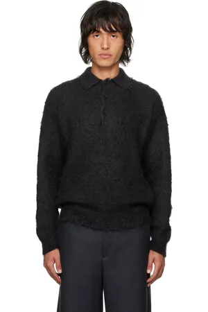 Auralee Black Brushed Super Kid Mohair Knit Polo