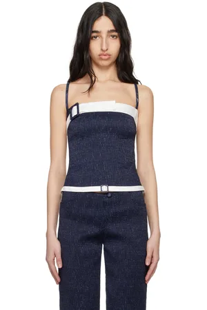 SUPER YAYA Navy & White Audrey Belt Tank Top