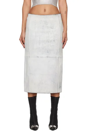 Diesel White L-Ily Leather Midi Skirt
