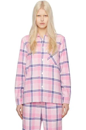Tekla Pink Check Pyjama Shirt
