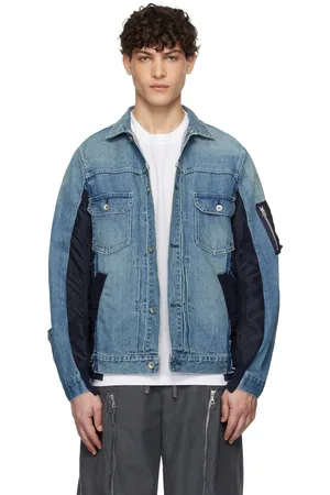SACAI Blue Nylon Twill Denim Jacket