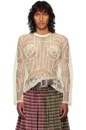 Charles Jeffrey Loverboy SSENSE Exclusive Off-White Graphic Net Long Sleeve T-shirt