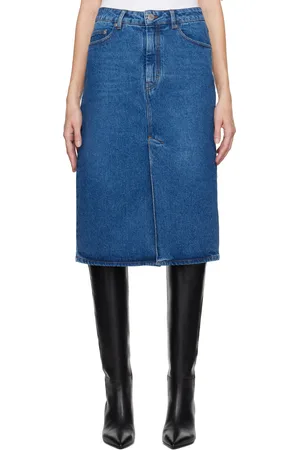 Ami Blue Pencil Denim Midi Skirt