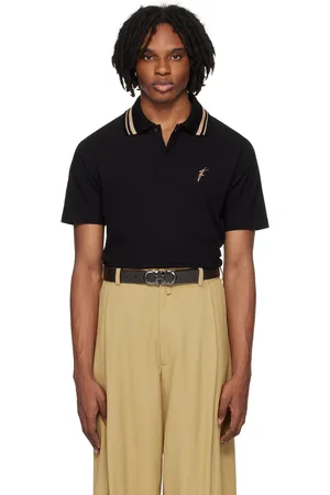 Salvatore Ferragamo Black Embroidered Polo
