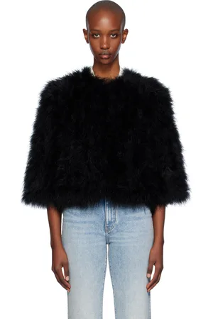 YVES SALOMON Black Cropped Feather Jacket