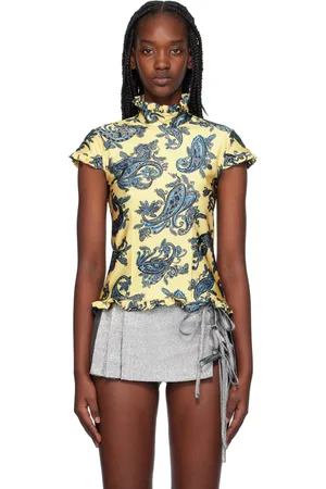 MERYLL ROGGE Yellow Short Sleeve Ruffle Top