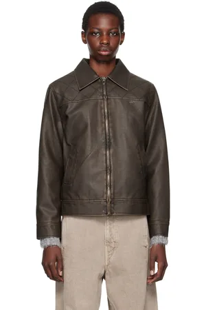 Kijun Brown Stitched Faux-Leather Jacket