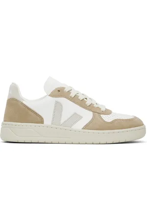 Veja Beige & White V-10 Leather Sneakers