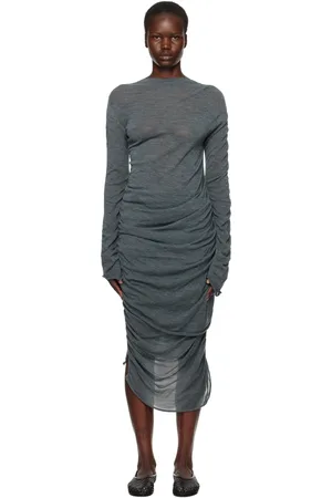Issey Miyake Gray Ambiguous Wool Midi Dress