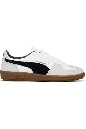 PUMA White & Gray Palermo Leather Sneakers