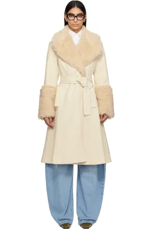 Conner Ives Off-White Reconstituted Faux Fur Military Blanket Coat