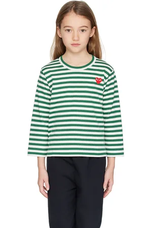 Comme des Garçons Kids White & Green Heart Patch Long Sleeve T-Shirt