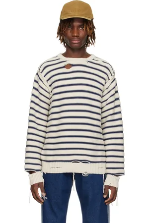 Maison Margiela Off-White & Navy Cotton Knit Sweater