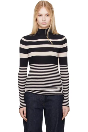 Moncler White & Blue Striped Wool Turtleneck