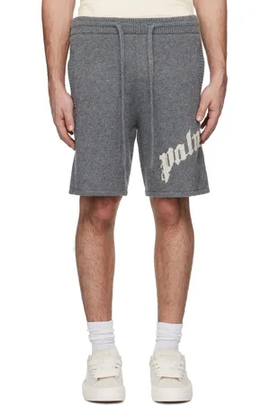 Palm Angels Gray Curved Logo Knit Shorts