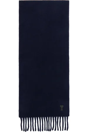 Ami Navy Ami de Coeur Leather Patch Scarf