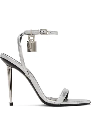 Tom Ford Silver Padlock Pointy Naked Heeled Sandals