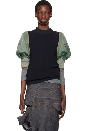SACAI Navy & Khaki Paneled Sweater