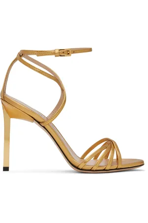 Tom Ford Gold Laminated Printed Lizard Ida Heeled Sandals