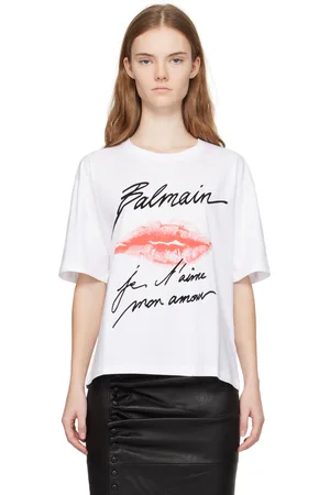 Balmain White Kiss Print T-shirt
