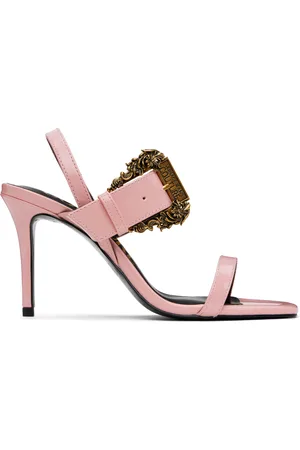 VERSACE Pink Baroque Buckle Patent Emily Heeled Sandals