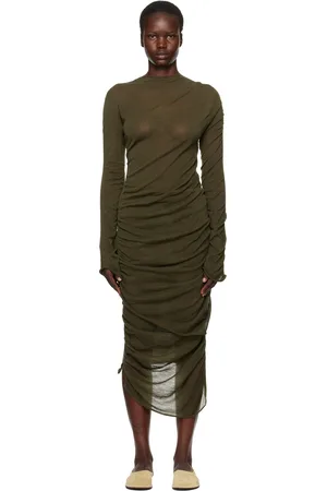 Issey Miyake Green Ambiguous Wool Midi Dress