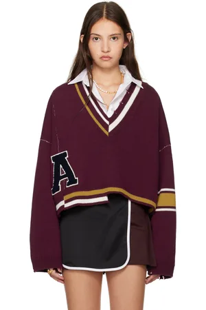 AMBUSH Burgundy Damaged Rib V-Neck Sweater
