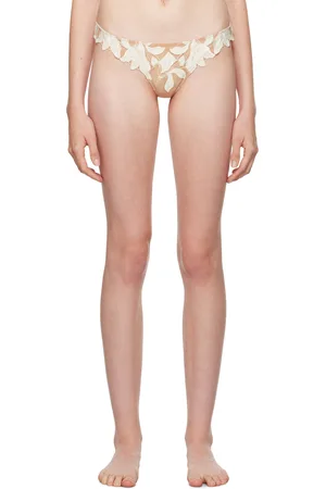 FLEUR DU MAL Beige & White Lily Embroidery Hipster Thong