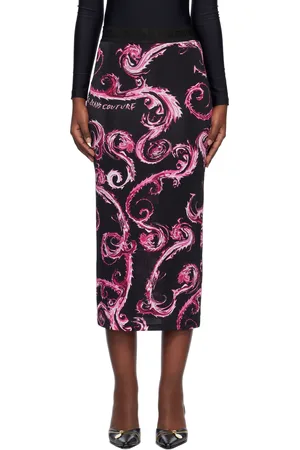 VERSACE Black & Purple Barocco Midi Skirt