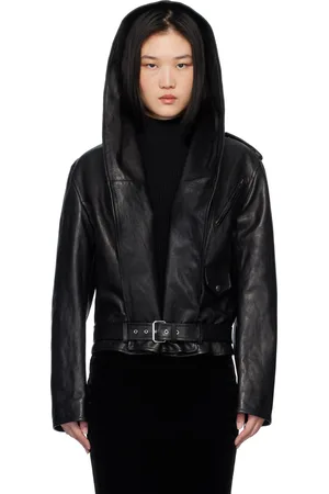Alaïa Black Hooded Biker Leather Jacket