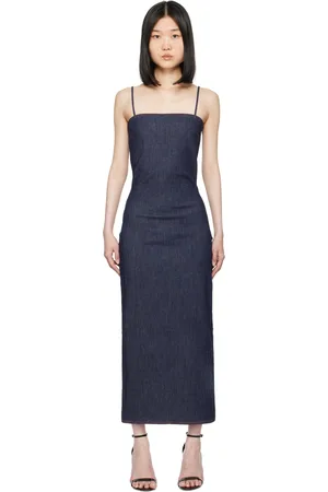 Alaïa Blue Spaghetti Strap Denim Midi Dress