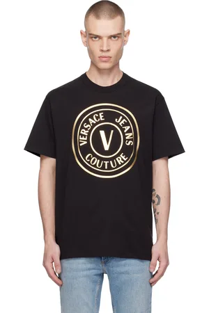 VERSACE Black V-Emblem Metallic Logo T-shirt