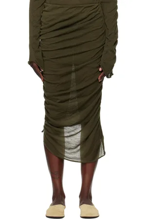 Issey Miyake Green Ambiguous Wool Midi Skirt
