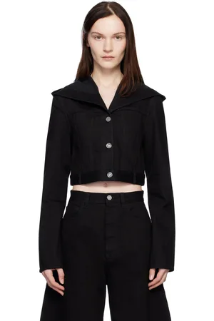 Alaïa Black Cropped Hooded Denim Jacket