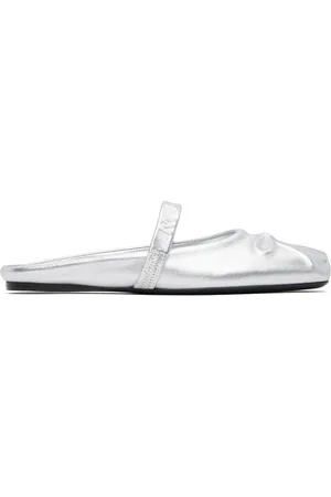 Marni Silver Leather Little Bow Sabot Slippers