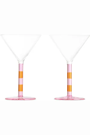 Fazeek Pink & Orange Striped Martini Glasses Set