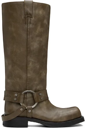 Acne Studios Taupe Leather Buckle Tall Boots
