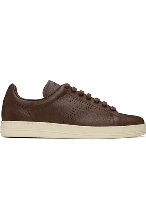 Tom Ford Brown Grained Leather Warwick Sneakers