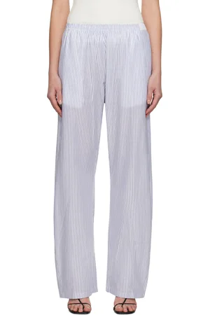 Maison Margiela White & Blue Striped Cotton Poplin Lounge Pants