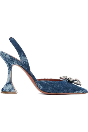 Amina Muaddi Blue Rosie Sling Denim Heels