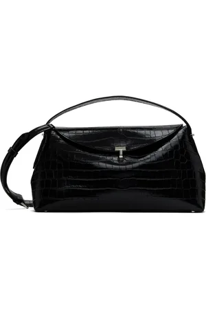Totême Black T-Lock Top Handle Croco Bag