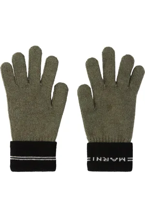 Marni Kids Khaki Knit Wool Mix Stripe Gloves