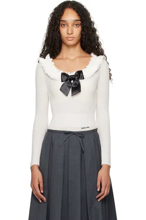 Shushu/Tong Off-White Neck-Embellished Knitwear Bodysuit