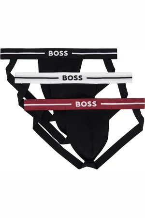 HUGO BOSS Three-Pack Black Jacquard Logo Jock Straps