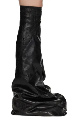 Rick Owens Black Porterville Fetish Tall Boots
