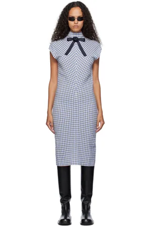 AO Yes Blue & White Ribbon Tie Bias Cut Midi Dress