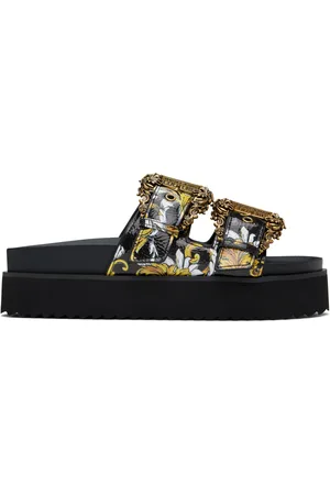 VERSACE Black Outline Barocco Arizona Sandals